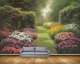 Avikalp MWZ2853 Trees Sun Pink White Red Flowers Grass Garden Park Plants Painting HD Wallpaper