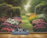 Avikalp MWZ2853 Trees Sun Pink White Red Flowers Grass Garden Park Plants Painting HD Wallpaper