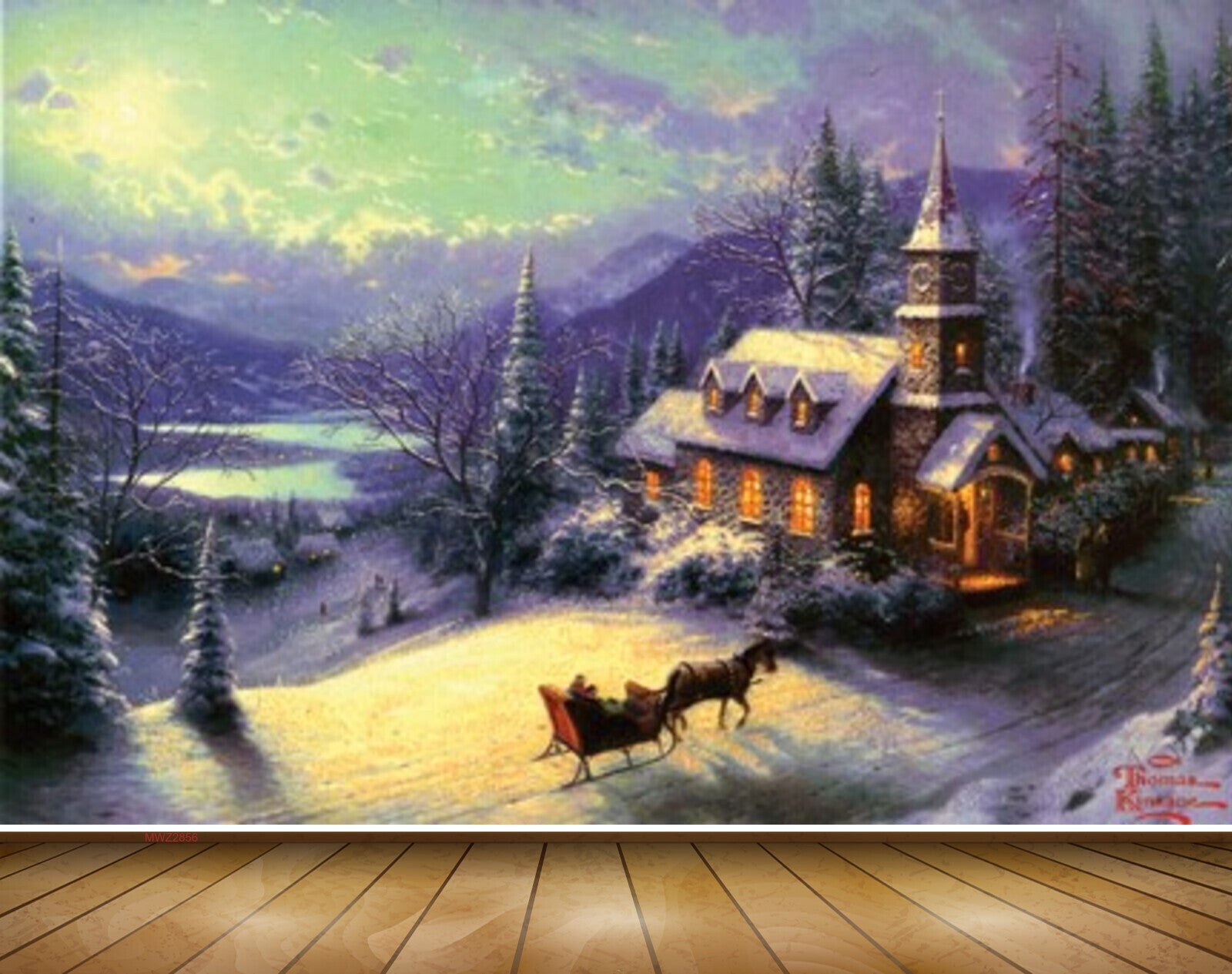 Avikalp MWZ2856 Sun Sky Houses Snow Mountains Horse Trees Clouds Painting HD Wallpaper