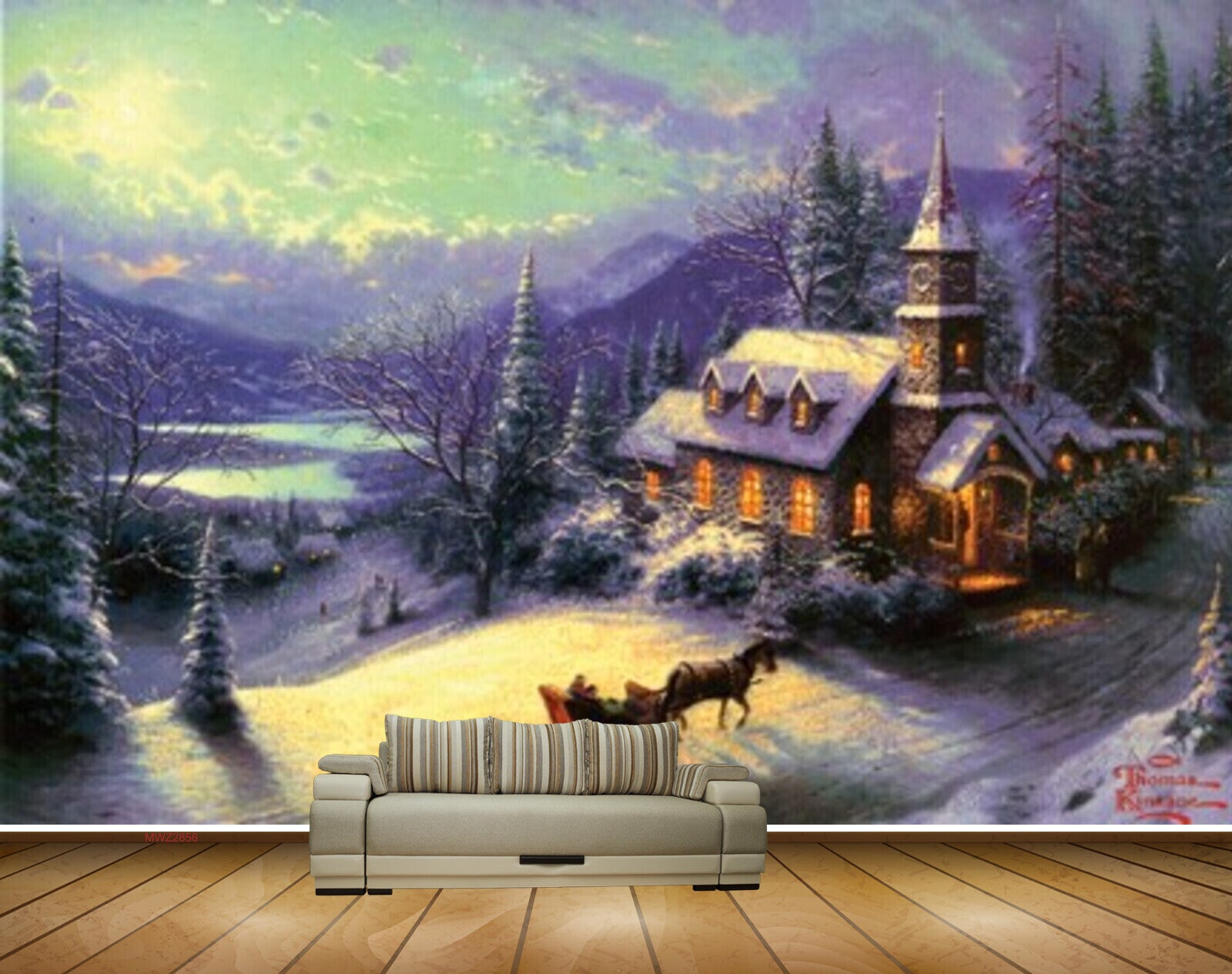 Avikalp MWZ2856 Sun Sky Houses Snow Mountains Horse Trees Clouds Painting HD Wallpaper