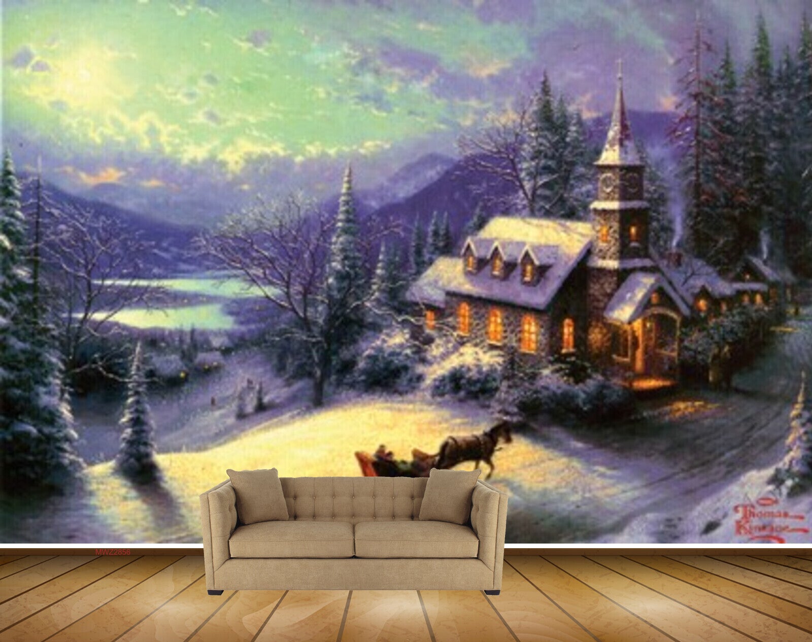 Avikalp MWZ2856 Sun Sky Houses Snow Mountains Horse Trees Clouds Painting HD Wallpaper