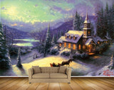 Avikalp MWZ2856 Sun Sky Houses Snow Mountains Horse Trees Clouds Painting HD Wallpaper