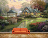 Avikalp MWZ2857 Clouds Trees Well Grass Red Purple Flowers Off Road Plants Painting HD Wallpaper