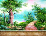 Avikalp MWZ2863 Trees Lake River Water Grass Plants Off Road Sky Painting HD Wallpaper