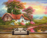 Avikalp MWZ2865 Sky Trees House Pink Flowers Grass Plants Road Painting HD Wallpaper