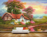 Avikalp MWZ2865 Sky Trees House Pink Flowers Grass Plants Road Painting HD Wallpaper
