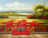 Avikalp MWZ2866 Clouds Grass Trees Red Flowers Plants Painting HD Wallpaper