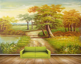 Avikalp MWZ2868 Trees Sky Lake Pond River Water Flowers Grass Off Road Painting HD Wallpaper