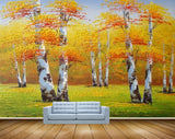 Avikalp MWZ2871 Treed Grass Orange Red Leaves Painting HD Wallpaper
