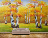 Avikalp MWZ2871 Treed Grass Orange Red Leaves Painting HD Wallpaper