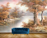 Avikalp MWZ2877 Trees House Clouds Lake River Water Painting HD Wallpaper