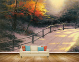 Avikalp MWZ2880 Trees Sun Orange Leaves Off Road Grass Painting HD Wallpaper