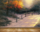 Avikalp MWZ2880 Trees Sun Orange Leaves Off Road Grass Painting HD Wallpaper