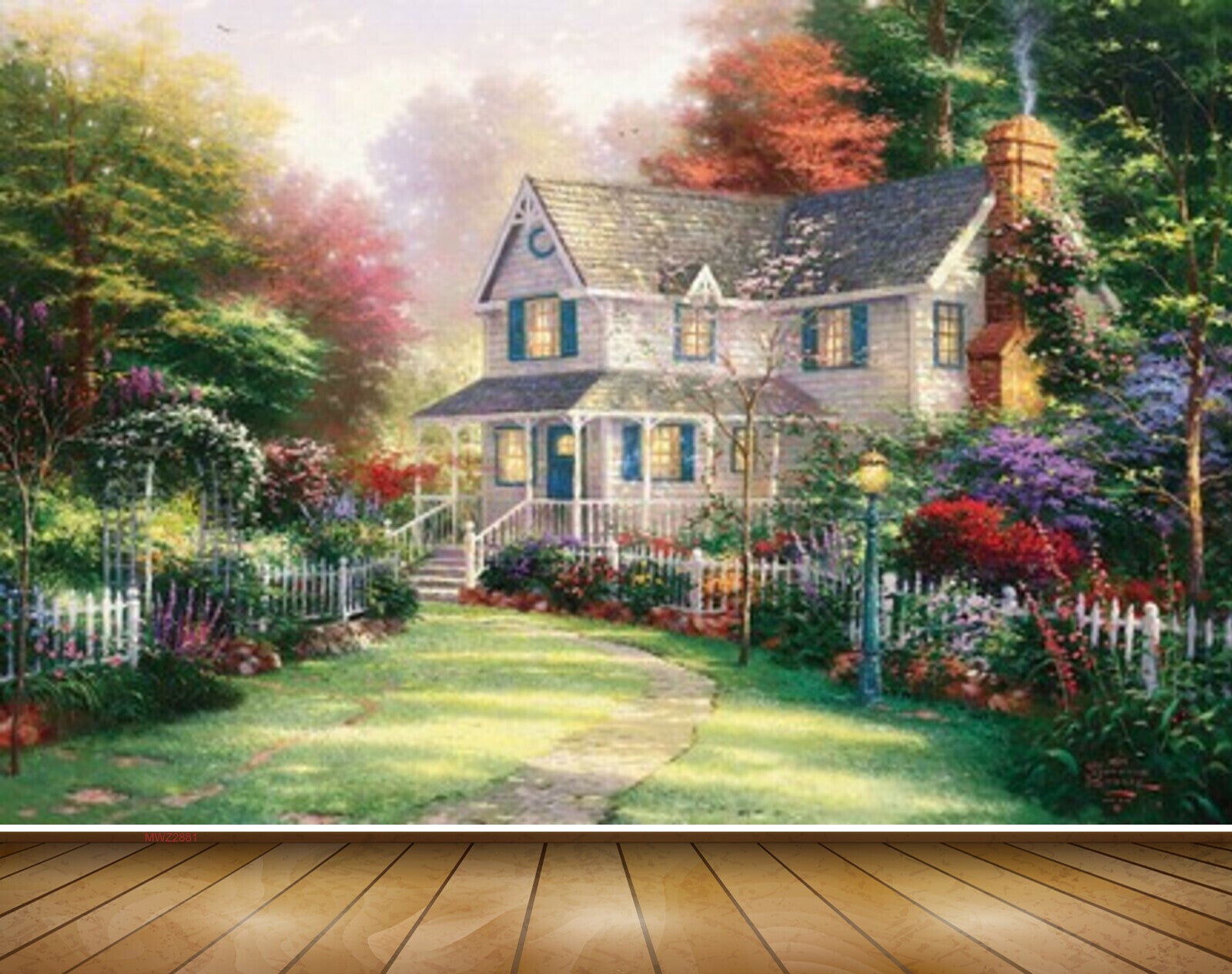 Avikalp MWZ2881 Houses Trees Flowers Grass Garden Plants Painting HD Wallpaper