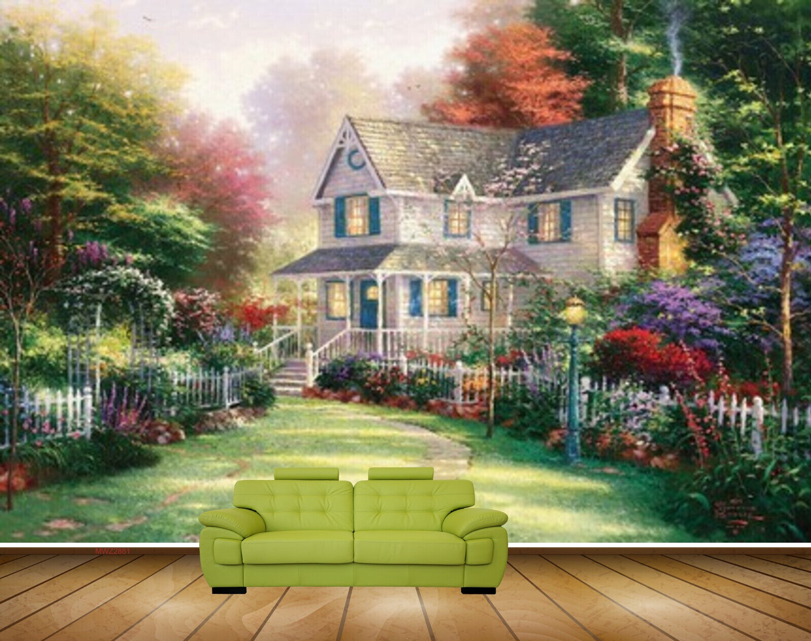 Avikalp MWZ2881 Houses Trees Flowers Grass Garden Plants Painting HD Wallpaper