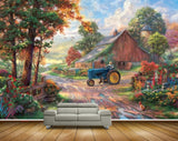 Avikalp MWZ2882 House Trees Flowers Tractor Man Hens Dog Grass Plants Off Road Painting HD Wallpaper