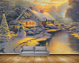 Avikalp MWZ2889 Clouds Houses Trees Lake Pond River Water Snow Snowman Painting HD Wallpaper