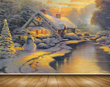 Avikalp MWZ2889 Clouds Houses Trees Lake Pond River Water Snow Snowman Painting HD Wallpaper
