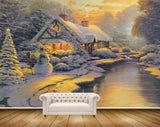 Avikalp MWZ2889 Clouds Houses Trees Lake Pond River Water Snow Snowman Painting HD Wallpaper