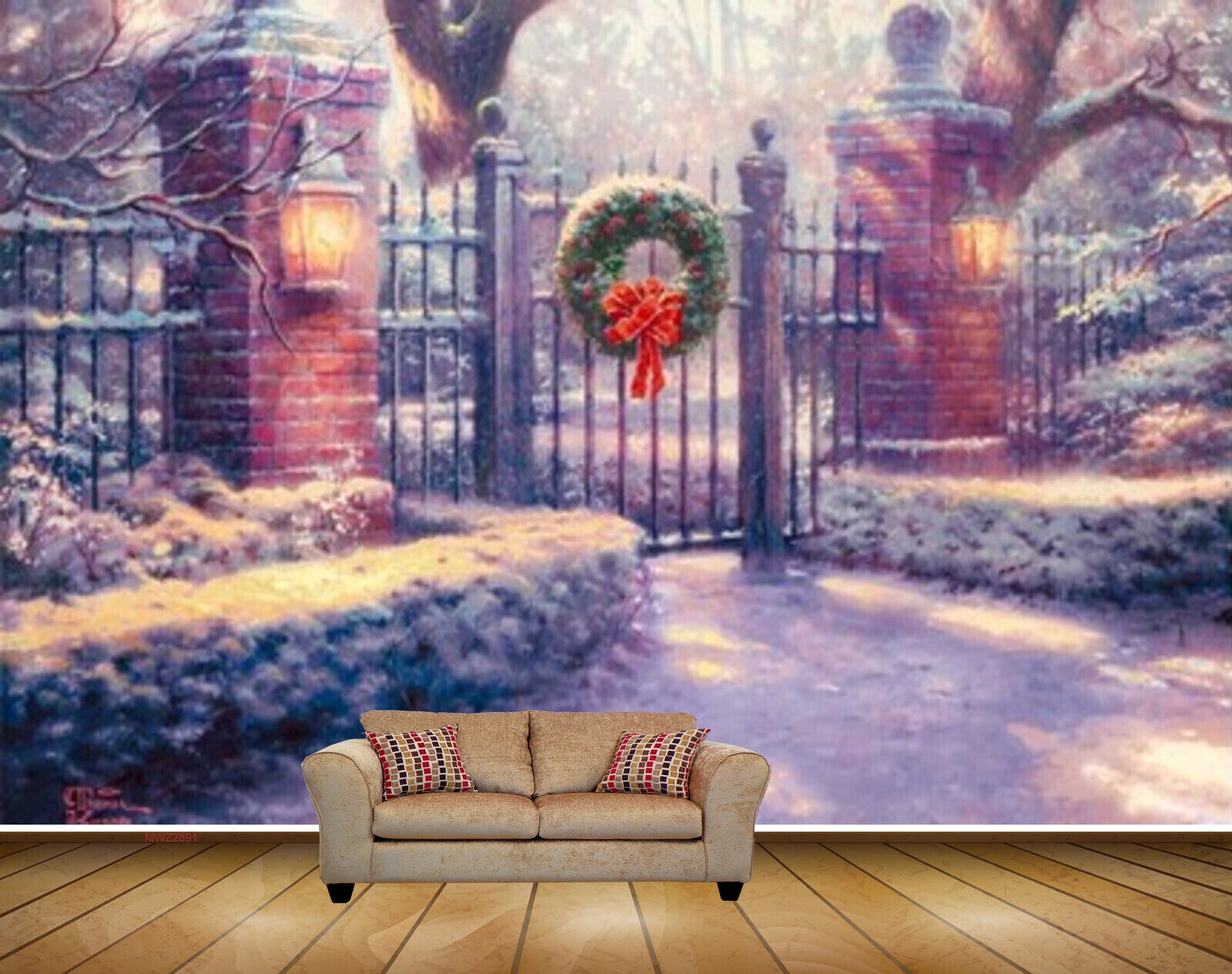 Avikalp MWZ2891 Trees Gate Bricks Flowers Snow Lights Painting HD Wallpaper