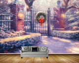 Avikalp MWZ2891 Trees Gate Bricks Flowers Snow Lights Painting HD Wallpaper