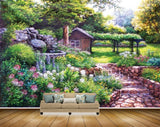 Avikalp MWZ2893 Trees Flowers House Steps Grass Plants Garden Painting HD Wallpaper