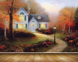 Avikalp MWZ2895 House Trees Leaves Lamp Grass Plants Road Painting HD Wallpaper