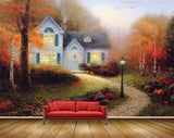 Avikalp MWZ2895 House Trees Leaves Lamp Grass Plants Road Painting HD Wallpaper