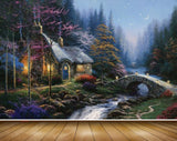 Avikalp MWZ2899 Moon Strars Night Sky House Trees Grass Bridge Stones River Pond Water Light Painting HD Wallpaper