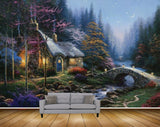 Avikalp MWZ2899 Moon Strars Night Sky House Trees Grass Bridge Stones River Pond Water Light Painting HD Wallpaper