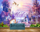 Avikalp MWZ2900 Clouds Waterfalls House Lake River Water Flowers Girl Birds Plants Trees Sun Painting HD Wallpaper