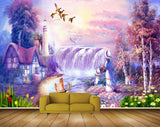 Avikalp MWZ2900 Clouds Waterfalls House Lake River Water Flowers Girl Birds Plants Trees Sun Painting HD Wallpaper