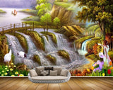 Avikalp MWZ2906 Birds Waterfalls Cranes Trees Flowers Girls Mountains Boat Bridge Plants Lake River Water Painting HD Wallpaper