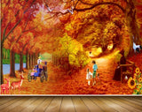 Avikalp MWZ2911 Orange Trees Leaves Deers People Flowers Bench Horsecart Cranes Painting HD Wallpaper