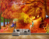 Avikalp MWZ2911 Orange Trees Leaves Deers People Flowers Bench Horsecart Cranes Painting HD Wallpaper