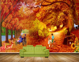 Avikalp MWZ2911 Orange Trees Leaves Deers People Flowers Bench Horsecart Cranes Painting HD Wallpaper