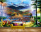 Avikalp MWZ2913 Mountains Birds Deers People Flowers Grass Cranes Stones River Pond Water Painting HD Wallpaper