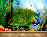 Avikalp MWZ2920 Peacock Birds Flowers Trees Grass Plants Painting HD Wallpaper