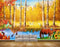 Avikalp MWZ2922 Yellow Leaves Trees Birds Horse Cranes Lake River Pond Water Sunflowers Grass Boat Stones Ducks Plants Painting HD Wallpaper