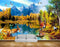 Avikalp MWZ2924 Mountains Birds Lake Pond Water Trees Boys Trees Sunflowers Grass Boats Kids Deers Clouds Ducks Cranes Painting HD Wallpaper