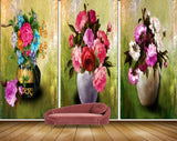 Avikalp MWZ2937 Pink White Blue Flowers Leaves Flowerpot Painting HD Wallpaper