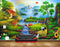 Avikalp MWZ2942 Sun mounatins Clouds Trees Birds Flowers Lake River Pond Water Cranes Deers Boats Plants Ducks Grass Stones Painting HD Wallpaper