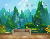 Avikalp MWZ2944 Clouds Mountains Birds Trees Sunflowers Deers Ducks Boats River Lake Water Butterfly Painting HD Wallpaper