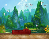 Avikalp MWZ2944 Clouds Mountains Birds Trees Sunflowers Deers Ducks Boats River Lake Water Butterfly Painting HD Wallpaper