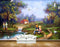Avikalp MWZ2945 Birds Trees House People Grass Cranes Birds Off Road Lake River Pond Water Ducks Kids Painting HD Wallpaper
