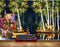 Avikalp MWZ2946 House Trees Deers Boat People Fishing Rod River Pond Lake Water Ducks Cranes Painting HD Wallpaper