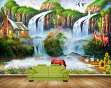 Avikalp MWZ2961 Mountains Horse Birds Waterfalls House Flowers Swans Grass Plants Deers Painting HD Wallpaper