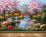 Avikalp MWZ2966 Pink Trees Flowers Clouds Stones Lakes River Pond Water Plants Off Road Vellay Painting HD Wallpaper