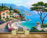 Avikalp MWZ2968 Sea Boats Trees Mountains Buildings Flowers Vellay Road Lamps Water Ocean Painting HD Wallpaper