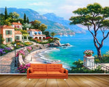 Avikalp MWZ2968 Sea Boats Trees Mountains Buildings Flowers Vellay Road Lamps Water Ocean Painting HD Wallpaper